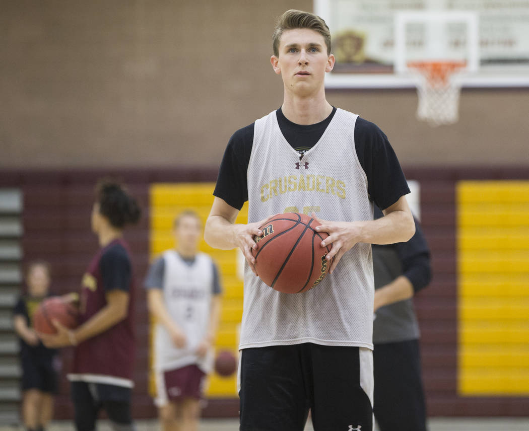 Faith Lutheran senior guard Brevin Walter shoots free throws during practice on Monday, Nov. ...