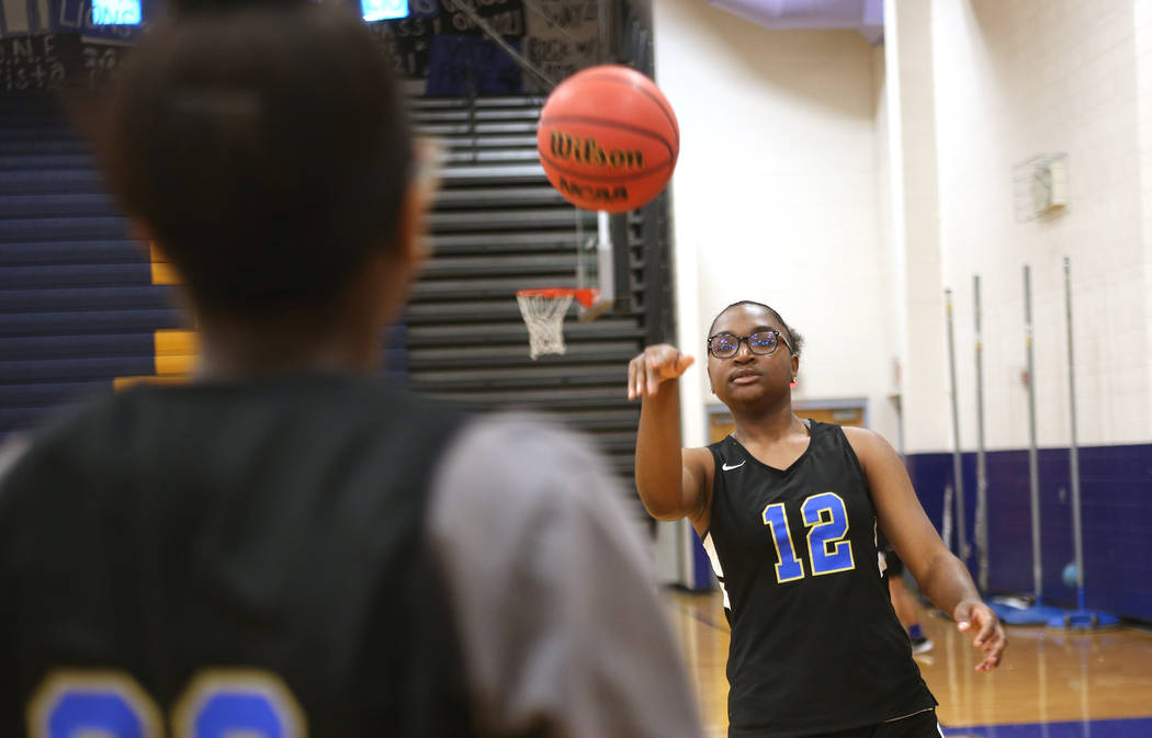 Shania Harper (12), a senior forward on the Sierra Vista High School varsity basketball team ...