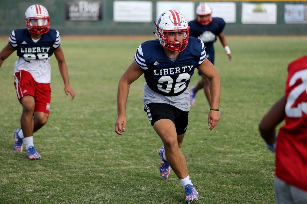 Liberty senior linebacker Kyle Beaudry, 32, during practice at the school in Las Vegas Wedne ...