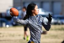 Tiarra Del Rosario, one of the best flag football players in the state, practices at Cimarro ...