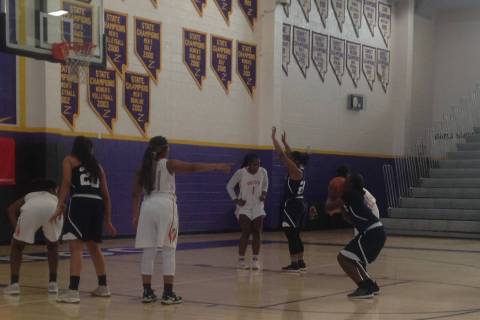 Shadow Ridge’s Jamia Carter attempts a free throw in the Mustangs’ Premier Divis ...