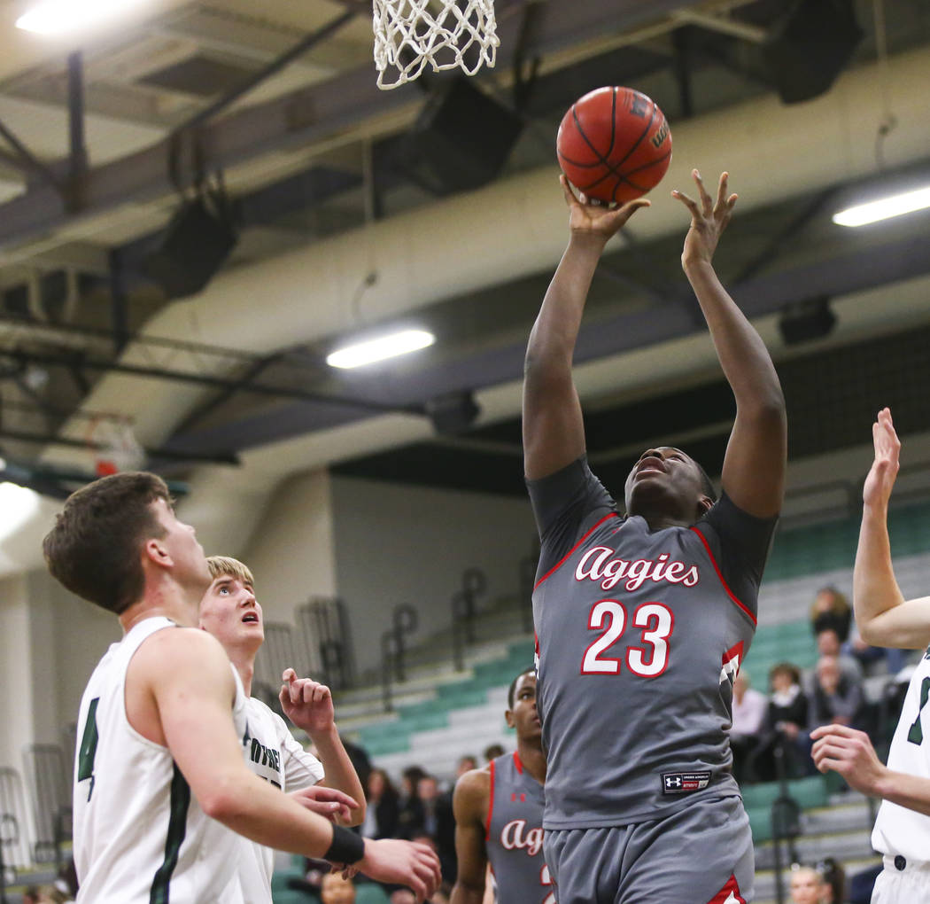 Arbor View’s Jaylon Lee (23) shoots against Palo Verde during a basketball game at Pal ...