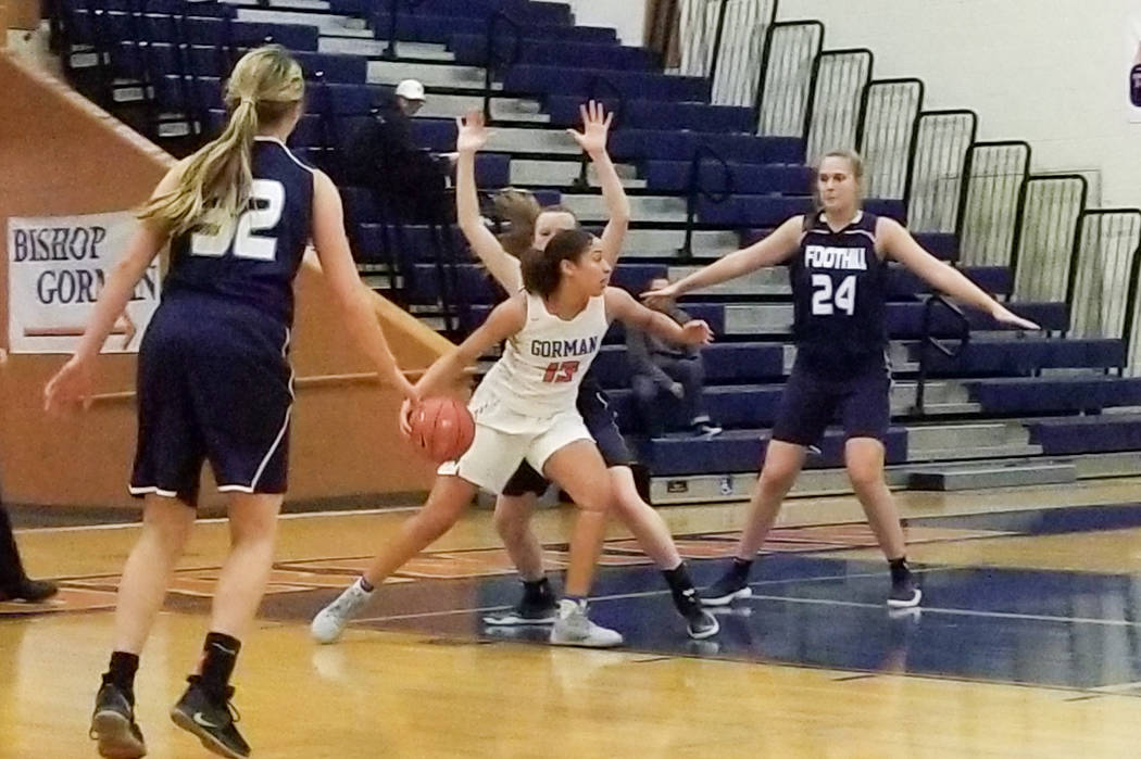 Bishop Gorman’s Georgia Ohiaeri woks in the post against Foothill on Thursday. The Gae ...