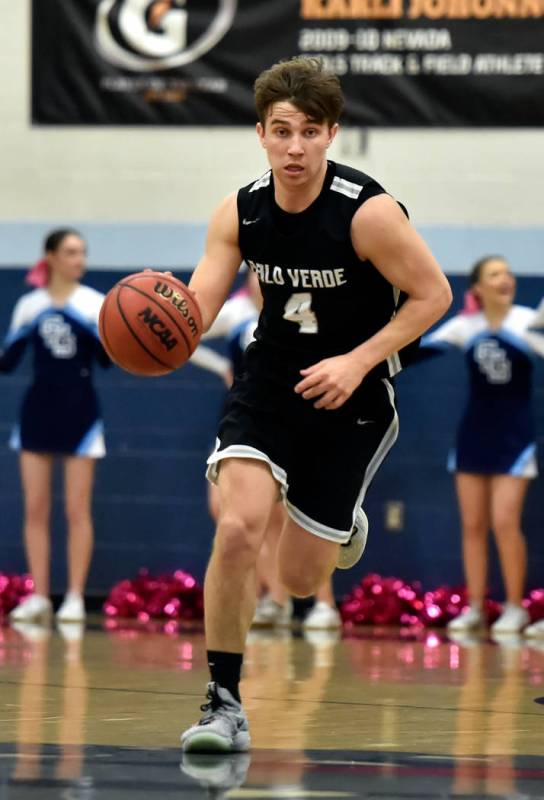 Palo Verde’s Antonio Maillaro brings the ball up court against Centennial during the s ...