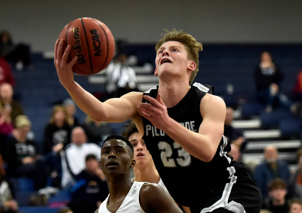 Palo Verde’s Kade Madsen shoots against Centennial during the second period of a high ...