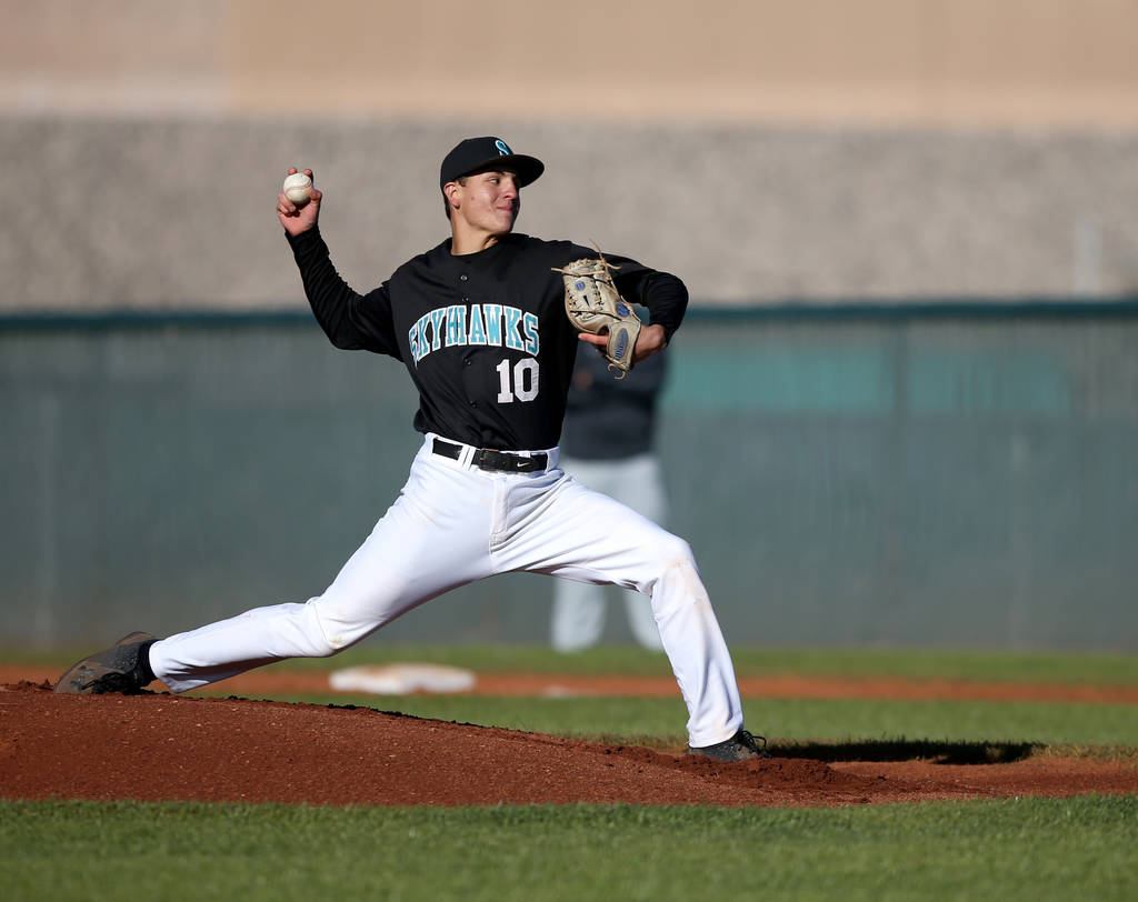 Silverado pitcher Chris Cortez (10) throws against Faith Lutheran during a baseball game at ...