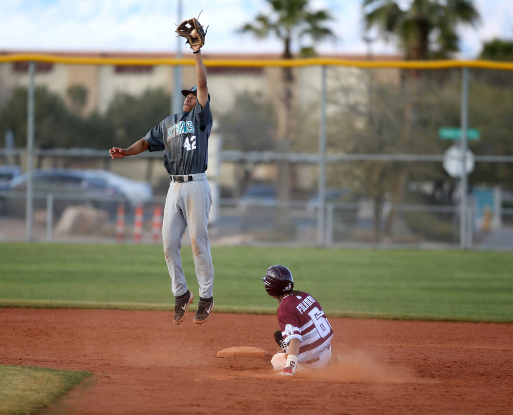 Cimarron-Memorial Jackson Folkman (6) slides safely into second base as Silverado second bas ...