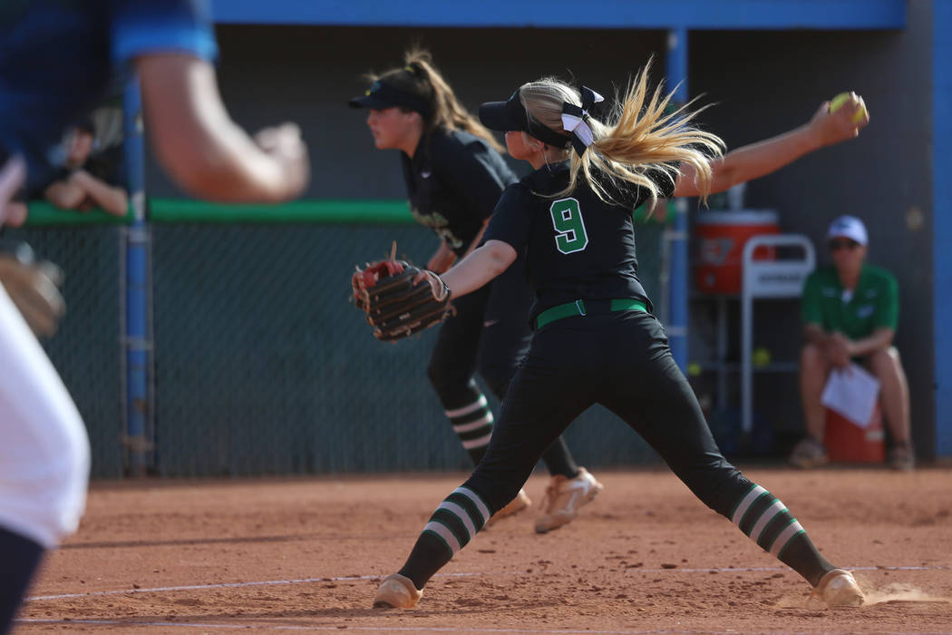 Green Valley’s Tiffany Katz (9) pitches against Foothill in the softball game at Green ...