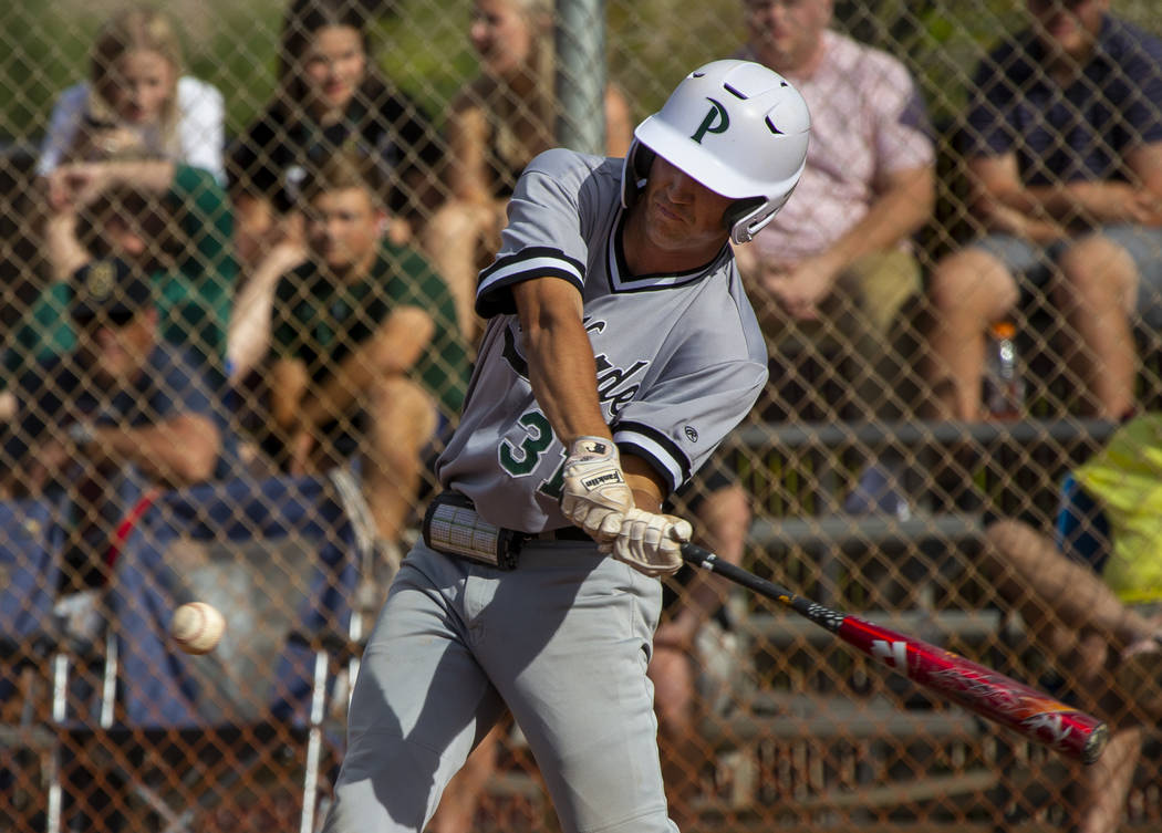 Palo Verde’s Austin Raleigh (31) prepares to hit a Faith Lutheran pitch during their h ...