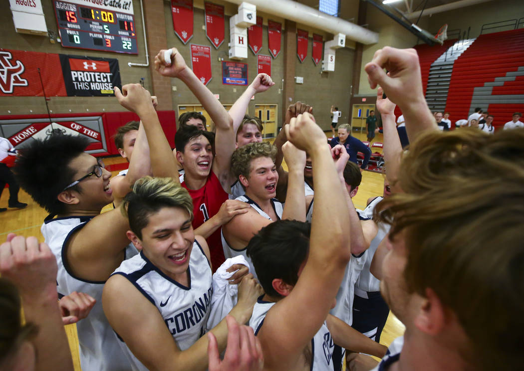 Coronado players celebrate their victory over Foothill in the Desert Region tournament champ ...