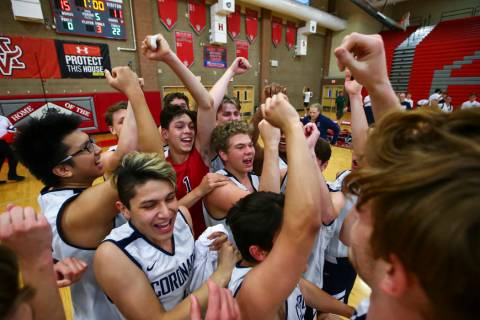 Coronado players celebrate their victory over Foothill in the Desert Region tournament champ ...