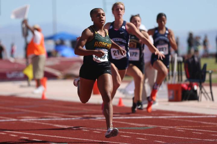 Rancho’s Amir’a Edmond (843) runs for first place, followed by teammate Aniya Sm ...