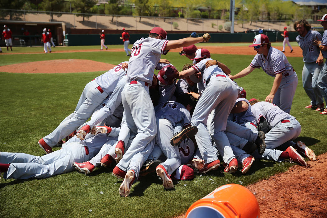 Desert Oasis celebrates their walkout win against Las Vegas in the Southern Nevada champions ...