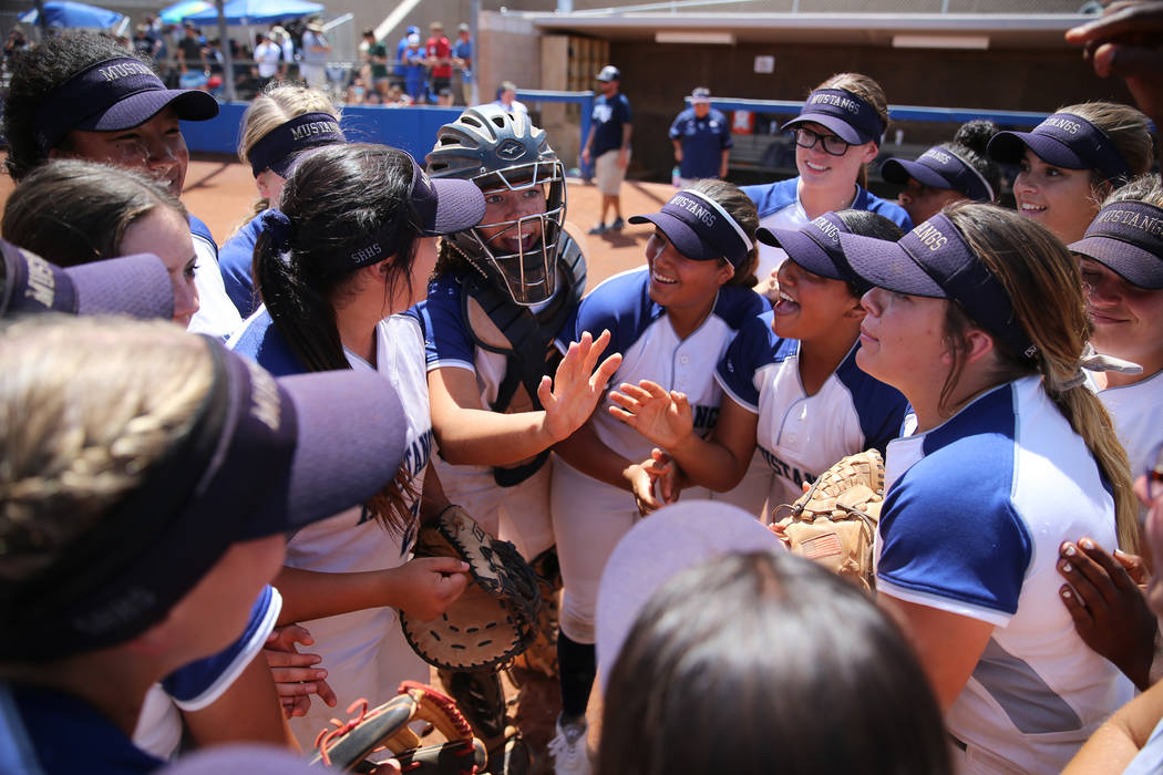 Shadow Ridge celebrates their win against Coronado in the Southern Nevada championship game ...