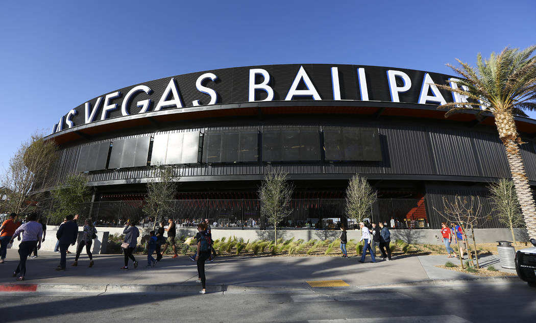 fans line up to enter the Las Vegas Ballpark for the Las Vegas Aviators’ home opener i ...