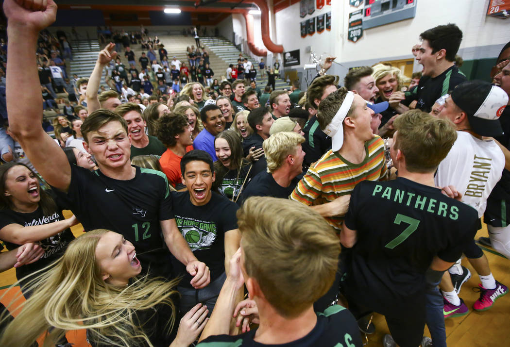 Palo Verde players and students celebrate their victory over Coronado in the Class 4A state ...