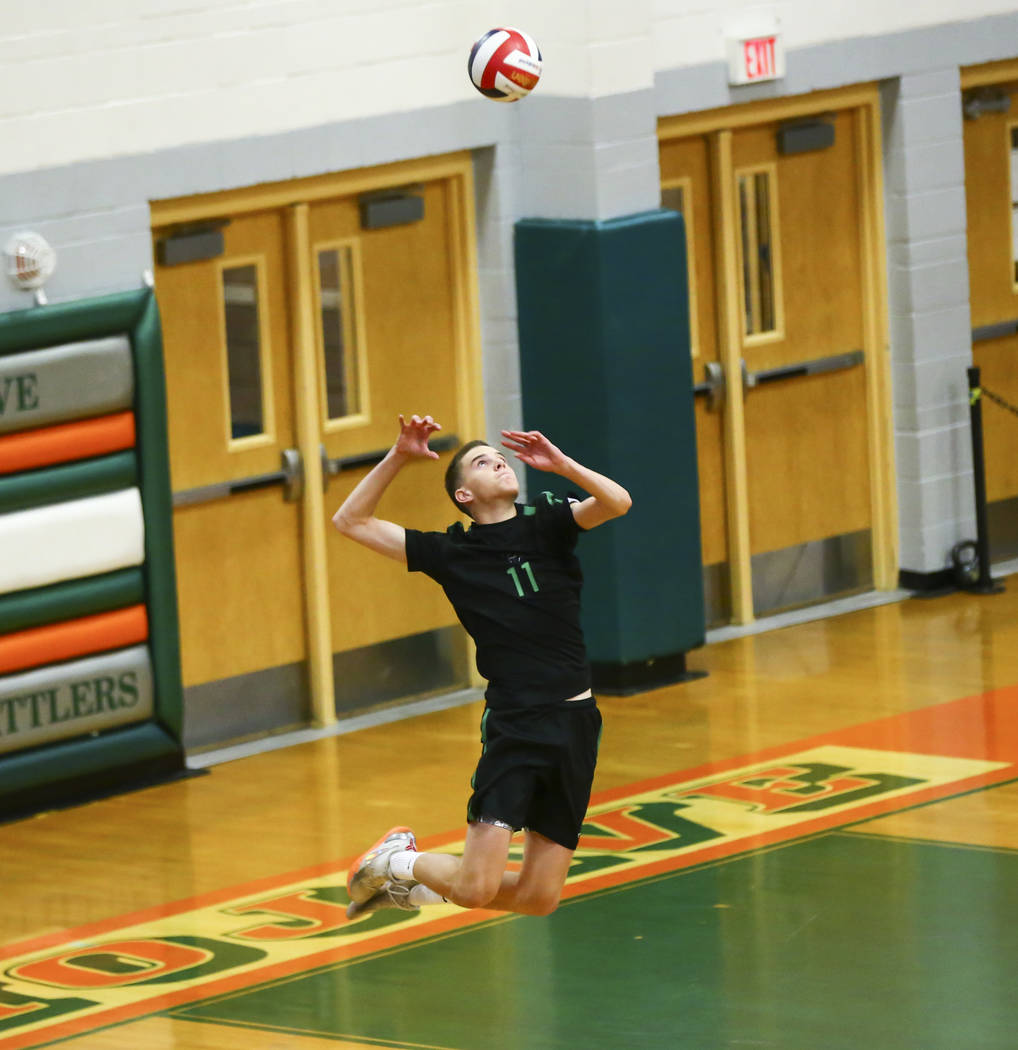 Palo Verde’s Cooper Jarman (11) serves the ball against Coronado during the Class 4A s ...