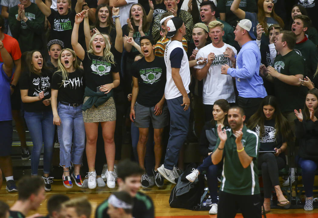 Palo Verde students celebrate as their team leads against Coronado during the Class 4A state ...
