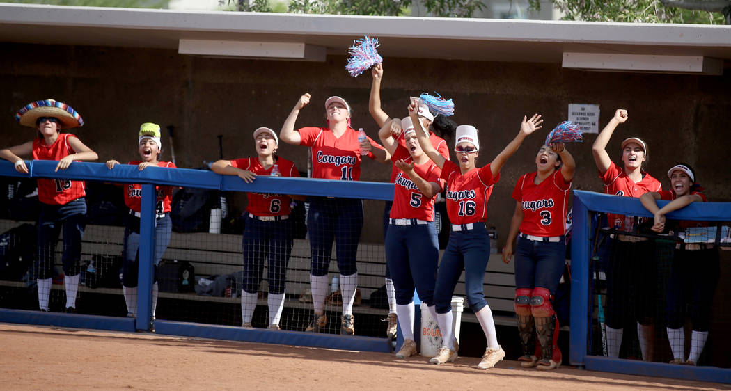 Coronado players cheer during their Class 4A state championship winners’ bracket final ...