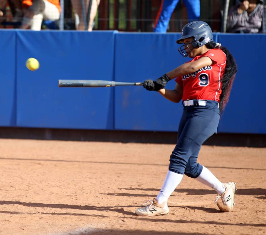 Coronado’s Kaila Angel (9) hits against Shadow Ridge in their Class 4A state champions ...