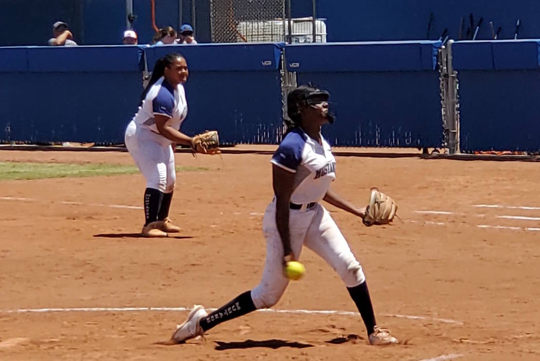 Shadow Ridge junior pitcher Jasmine Martin retired 12 of the 16 batters she faced and struck ...
