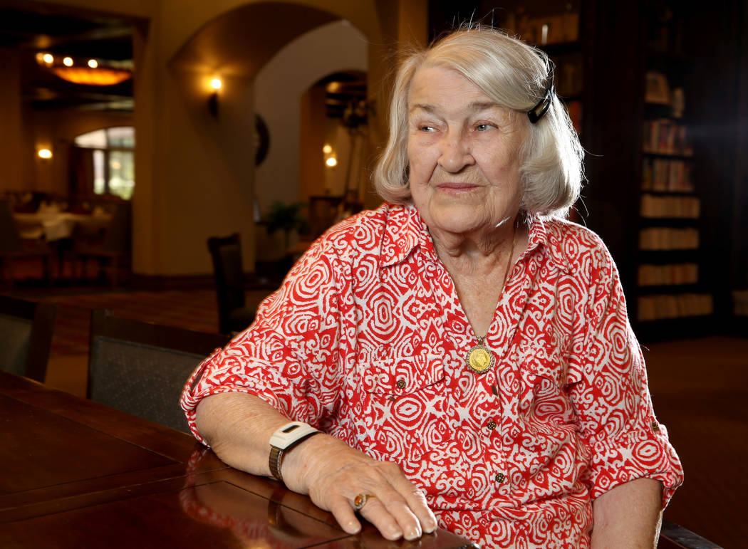 Artist Hannelore Lowrey in the library of her living facility Wednesday, June 26, 2019. (K.M. C ...