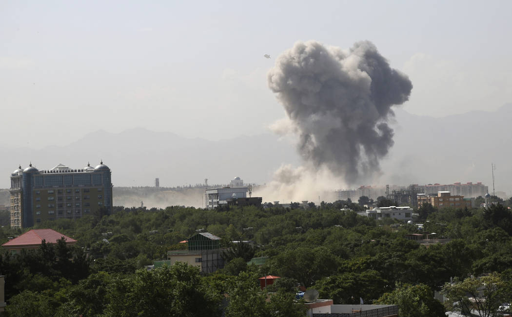 Smokes rises after a huge explosion in Kabul, Afghanistan, Monday, July 1, 2019. Powerful explo ...