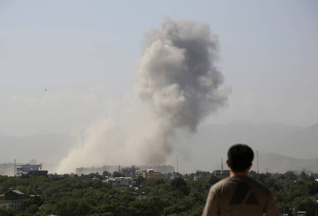 Smokes rises after a huge explosion in Kabul, Afghanistan, Monday, July 1, 2019. Powerful explo ...