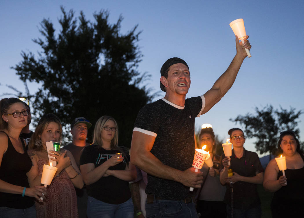 Christian Fitzpatrick gives an emotional speech during a vigil for his friend Max Garcia on Mon ...