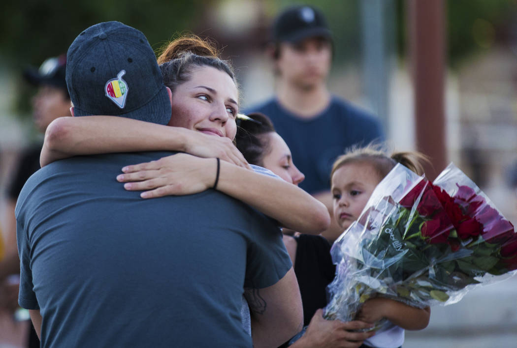 Friends and family mourn the loss of Max Garcia during a vigil on Monday, July 1, 2019, at Cent ...