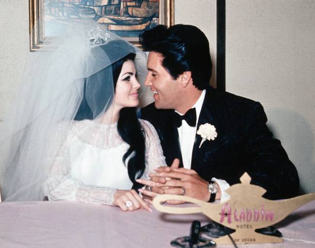Singer Elvis Presley and his bride, the former Priscilla Beaulieu, are shown at the Aladdin Hot ...