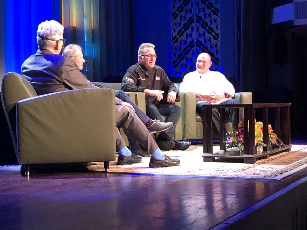Gustav Mauler, far right, talks with Norm Clarke, Julian Serrano, and Rick Moonen during "Conve ...