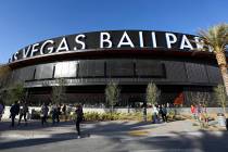 Fans line up to enter the Las Vegas Ballpark for the Las Vegas Aviators' home opener in downtow ...