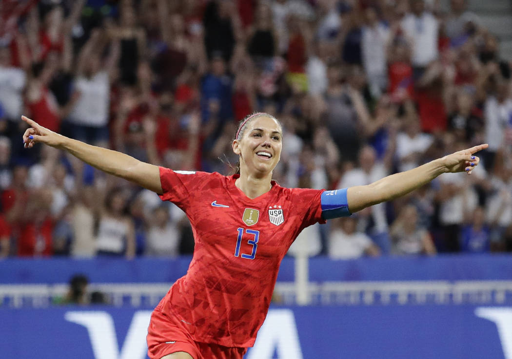 United States' Alex Morgan celebrates after scoring her side's second goal during the Women's W ...