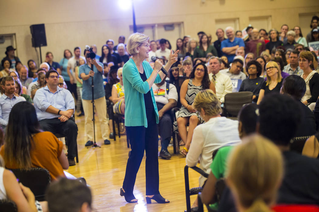 Democratic presidential candidate Sen. Elizabeth Warren, D-Mass., speaks during a campaign even ...