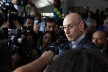 NBA Commissioner Adam Silver answers questions from media at the new NBA Cares Learn & Play ...