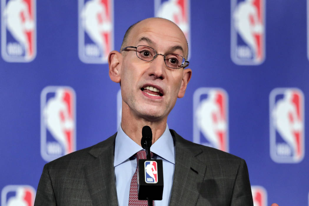 In this Sept. 28, 2017 file photo, NBA Commissioner Adam Silver speaks during a news conference ...