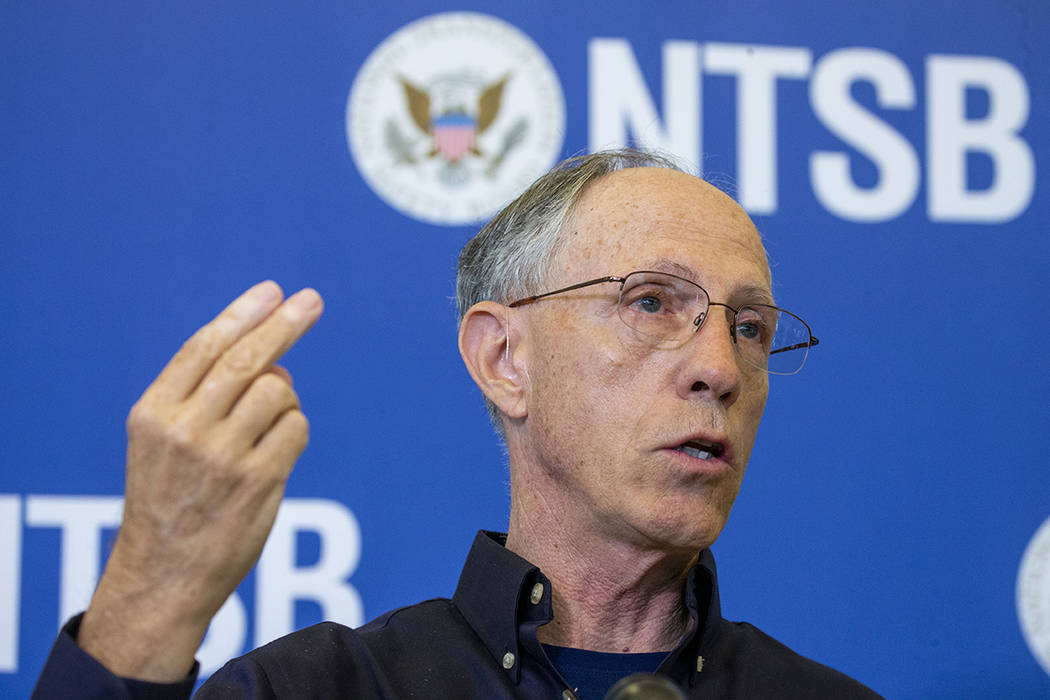 Bruce Landsberg, vice chair of NTSB, gives remarks during a press conference in Million Air Dal ...