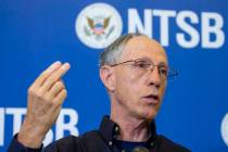 Bruce Landsberg, vice chair of NTSB, gives remarks during a press conference in Million Air Dal ...