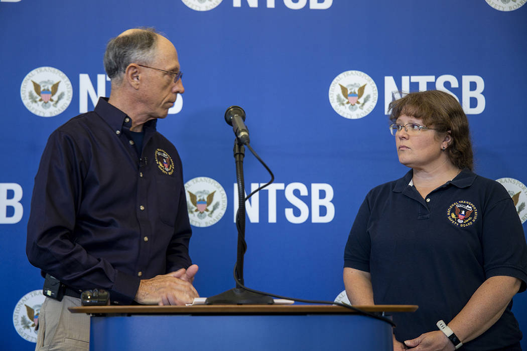 Bruce Landsberg, vice chair of NTSB, gives remarks as Dr Jennifer Rodi, lead investigator-in-ch ...