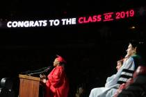 Student commencement speaker Tara Trass gives a speech during the UNLV commencement ceremony at ...