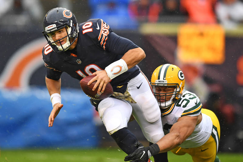 Nov 12, 2017; Chicago, IL, USA; Green Bay Packers outside linebacker Nick Perry (53) sacks Chic ...