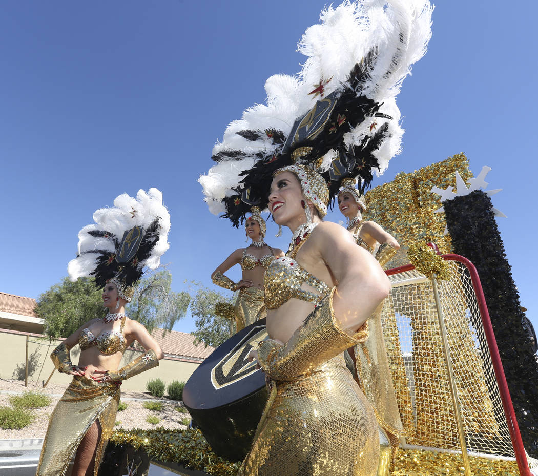 Golden Knight showgirls take a group photo during the 25th annual Summerlin Council Patriotic P ...