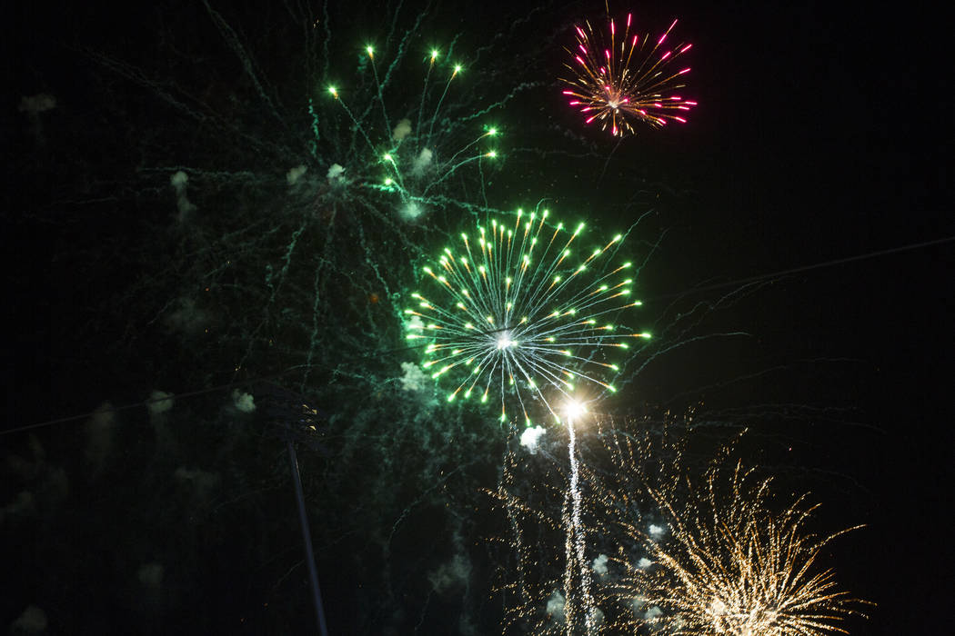 Fireworks go off above Las Vegas Ballpark after the Las Vegas Aviators defeated the Reno Aces 3 ...