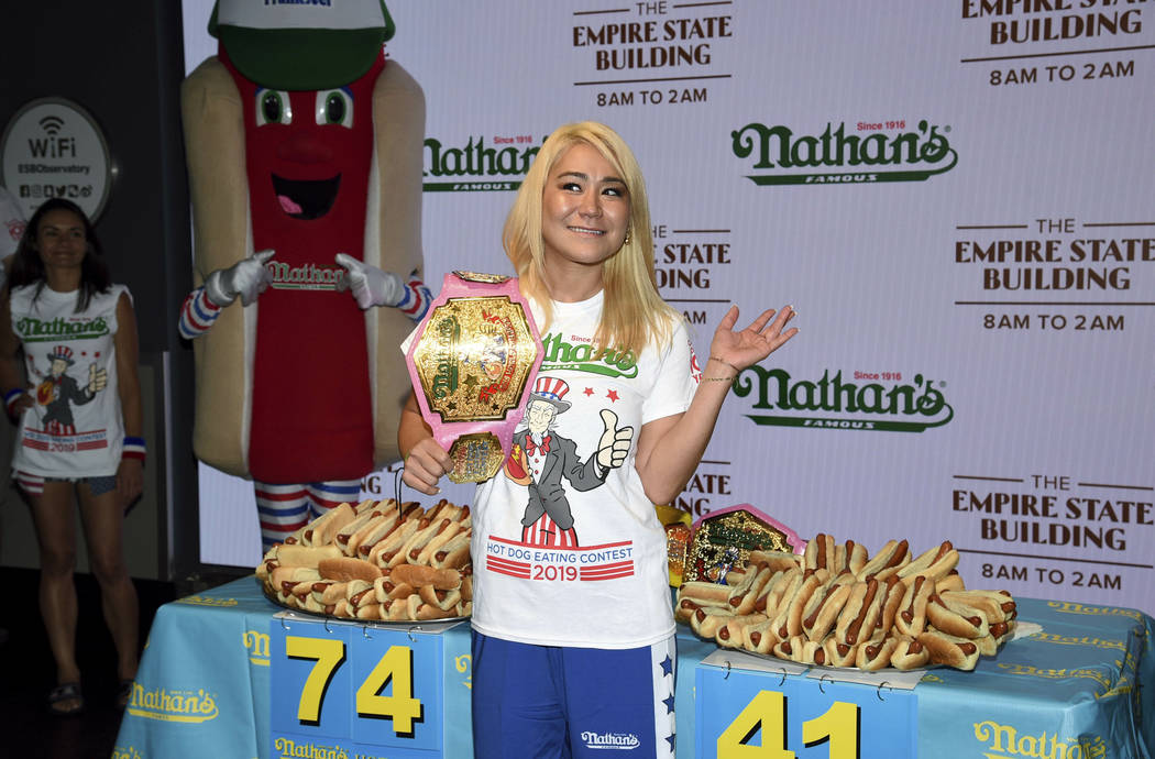 Defending women's champion Miki Sudo participates in Nathan's Famous international Fourth of Ju ...