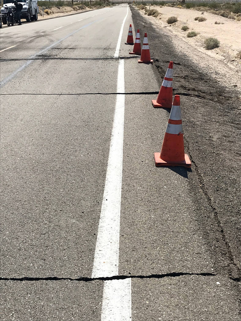This photo shows damage on Highway 178 in Ridgecrest, Calif., following an earthquake in the ar ...
