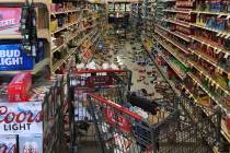 Food fell from shelves at the Stater Bros. in Ridgecrest, Calif., Thursday, July 4, 2019. The s ...