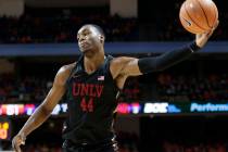 UNLV's Brandon McCoy pulls down an inbound pass during the second half of an NCAA college baske ...