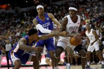 New Orleans Pelicans' Zylan Cheatham (45) is fouled by New York Knicks' Lamar Peters (16) Knick ...