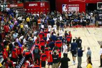 Members of the New York Knicks and the New Orleans Pelicans walk off the court after an earthqu ...